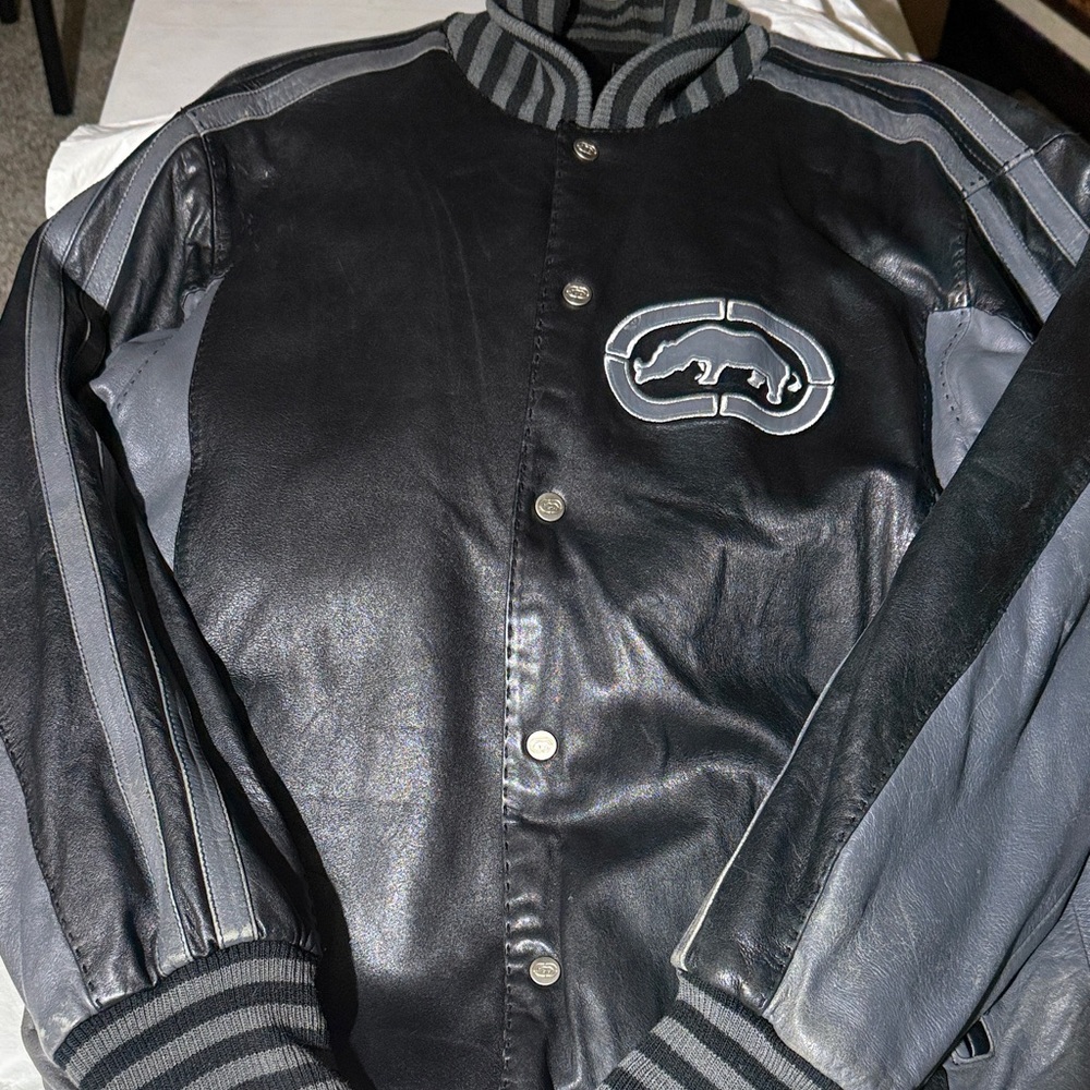 Vintage Marc Ecko Reversible Black and Gray Leather Jacket